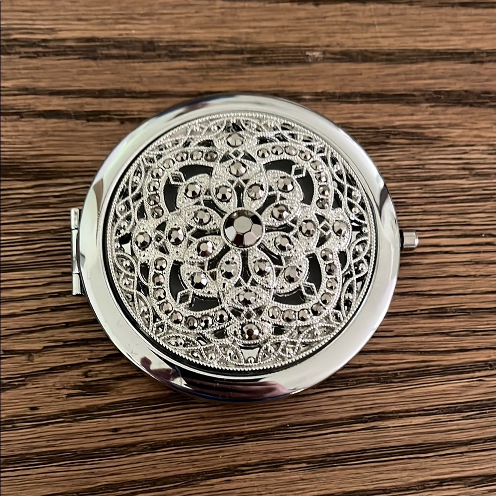 Intricate Silver Compact Mirror